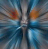 a blurry picture of a person 's face with a blue and orange background