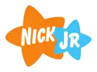 a logo for nick jr with a blue star in the middle