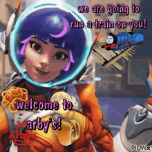 a cartoon of a girl in a space suit says we are going to run a train on you