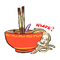 a cartoon of a woman in a bowl of noodles with chopsticks and the words " where " written below her