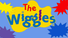 a yellow and blue logo for the wiggles surrounded by colorful stars