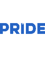 a white background with the word pride in blue letters