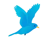 a blue bird with a yellow beak is flying through the air