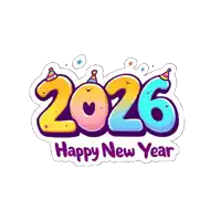 a happy new year sticker with the number 2026 on it