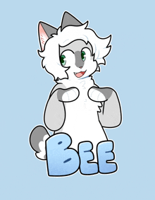 a cartoon drawing of a cat with the word bee on it