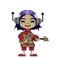 a pixel art of a person holding a guitar