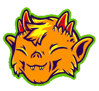 a cartoon illustration of a devil 's head with horns smiling