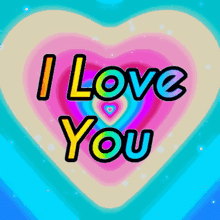 a colorful heart that says i love you on it