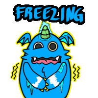 a cartoon of a blue monster with the word freezing on it