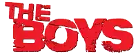 the word the boys is written in red letters on a white background