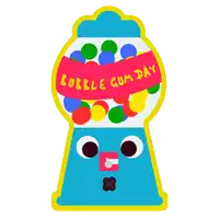 a cartoon illustration of a gumball machine with bubble gum day written on it