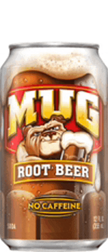 a can of mug root beer with no caffeine on a white background