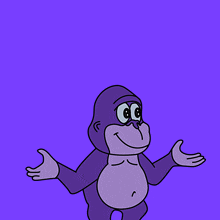 a cartoon of a gorilla with his arms outstretched on a purple background