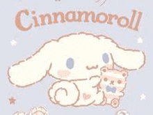 cinnamoroll is holding a teddy bear in his paws and laying down .