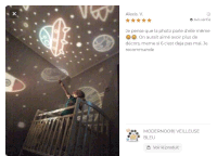 a picture of a child in a crib next to a review by alexis v