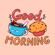 a cup of coffee and a muffin with smiley faces are sitting next to each other on a pink background .