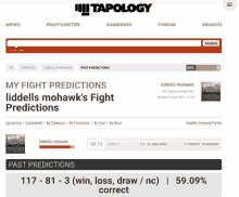 a screenshot of the tapology website showing my fight predictions