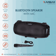 an advertisement for a bluetooth speaker with mic