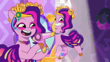 a cartoon pony is blow drying her hair