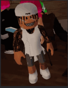 a roblox character is wearing a white hat with the word pure on it