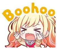 a cartoon of a girl screaming with the word boohoo in the background