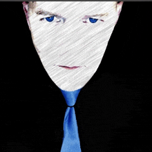 a drawing of a man 's face with blue eyes and a blue tie