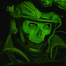 a drawing of a soldier with a green skull on his head