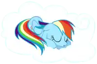 a rainbow dash sleeping in a cloud with a rainbow mane