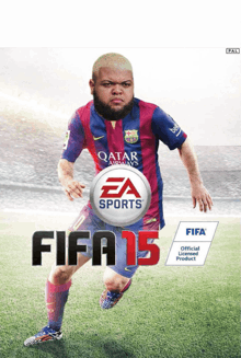 a soccer player in a qatar airways shirt is on the cover of fifa 15