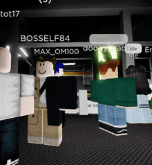 a group of cartoon characters are standing in a room with the name bosself84 at the top