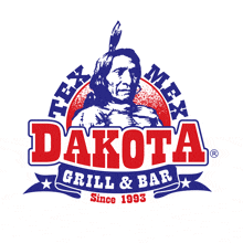 a logo for dakota grill and bar shows a native american