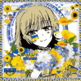 a picture of a girl with a yellow and blue flag on her face and the words stop the war