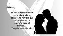 a silhouette of a man and a woman kissing with the words sabes on the bottom