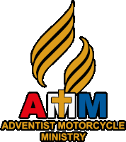 a logo for the adventist motorcycle ministry with a cross