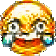 a pixel art of a crying smiley face with tears coming out of its eyes .