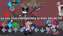 a cartoon with a robot and a girl and the words yo soy muy inteligente and tu eres fan de fnf