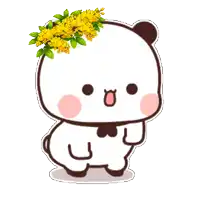 a cartoon bear with a wreath of yellow flowers on it 's head