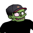 a pixel art drawing of a skeleton wearing a hat and glasses .