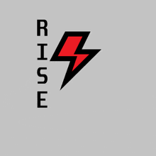 a logo for rise with a lightning bolt on a gray background