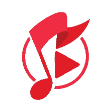 a red music note with a play button behind it