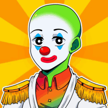 a cartoon drawing of a clown with a bald head and a red nose