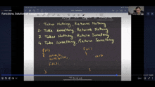 a computer screen shows a lecture on functions