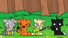 a group of cartoon cats are singing and playing guitars