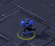 a video game character with blue arms and a gun