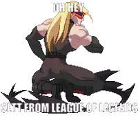 a cartoon character with the words oh hey sett from league of legends below him