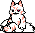 a pixel art drawing of a cat with red eyes laying down on the ground .