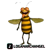 a cartoon bee with a tongue sticking out and loganarchangel written below it