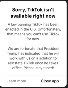 a screen says sorry tiktok isn t available right now