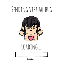 a cartoon of a person with a heart in their chest and the words sending virtual hug loading