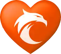 an orange heart with a white eagle 's head on it